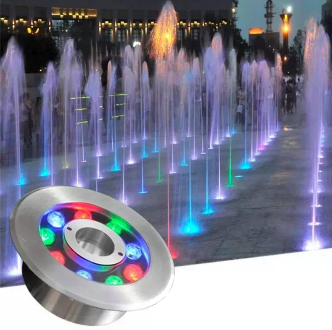 Projecteur LED encastrable de fontaine — anneau RGB inox