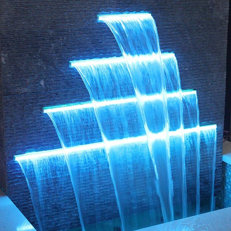 Lame d'eau cascade PIKES avec &eacute;clairage LED RGB, rideau d'eau bleu la nuit